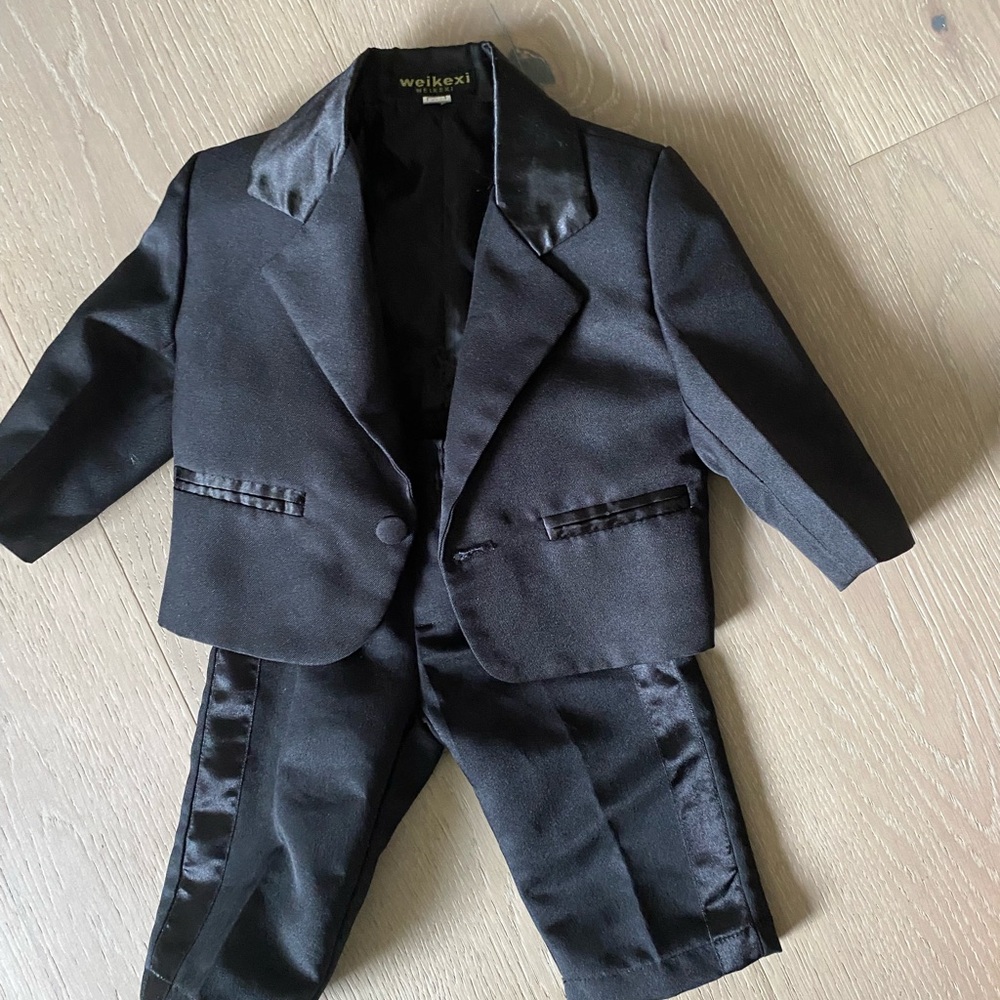 Fancy Black Toddler Suit Set - black with satin trim 3 -6 months